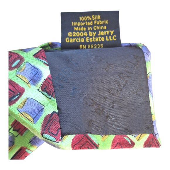 Jerry Garcia Silk Tie Colorful Bright Lime Green Chartreuse 100% Silk 2004 - Picture 8 of 8
